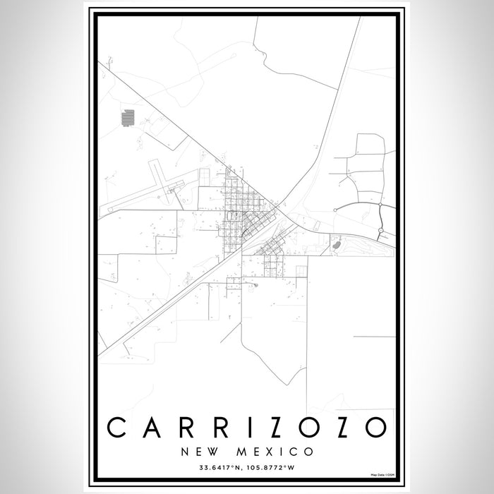 Carrizozo New Mexico Map Print Portrait Orientation in Classic Style With Shaded Background