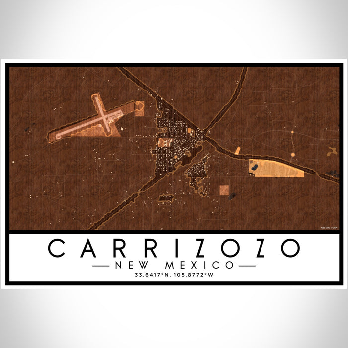 Carrizozo New Mexico Map Print Landscape Orientation in Ember Style With Shaded Background