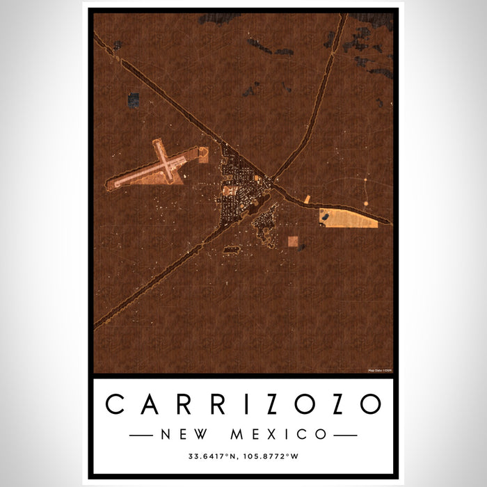 Carrizozo New Mexico Map Print Portrait Orientation in Ember Style With Shaded Background