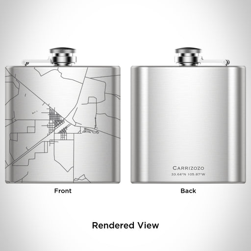 Rendered View of Carrizozo New Mexico Map Engraving on 6oz Stainless Steel Flask