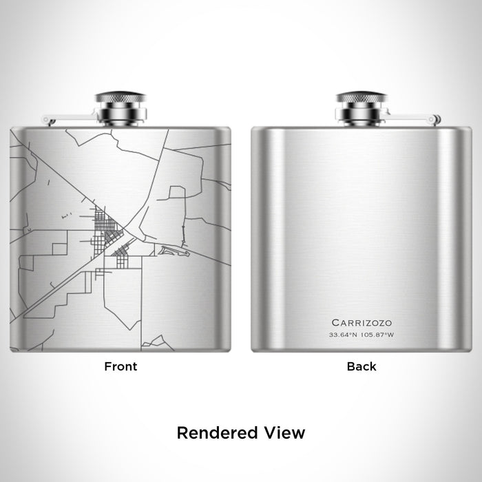 Rendered View of Carrizozo New Mexico Map Engraving on 6oz Stainless Steel Flask