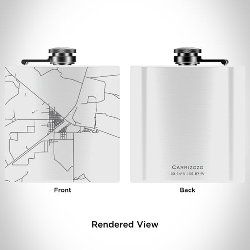 Rendered View of Carrizozo New Mexico Map Engraving on 6oz Stainless Steel Flask in White