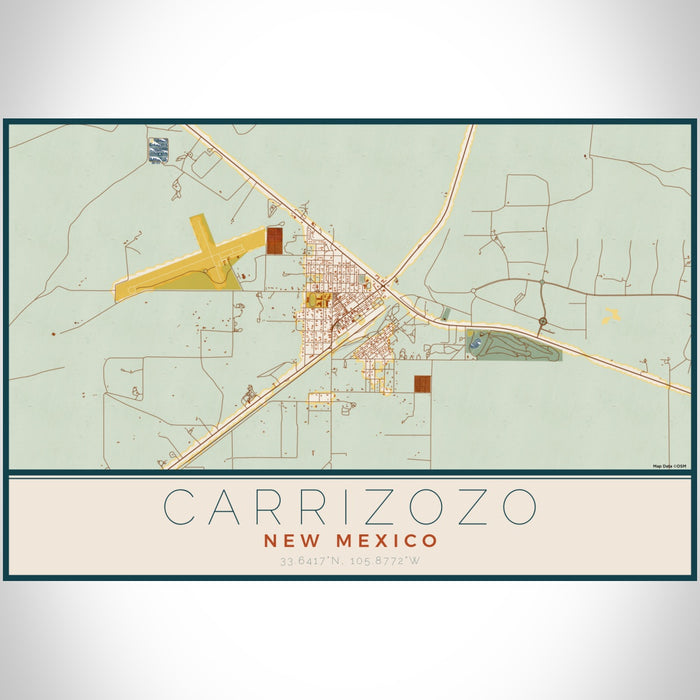Carrizozo New Mexico Map Print Landscape Orientation in Woodblock Style With Shaded Background