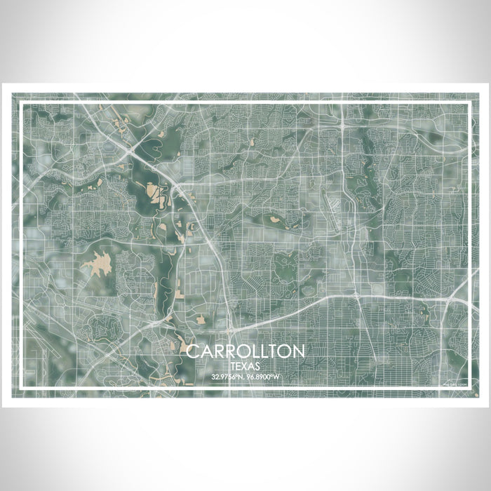 Carrollton Texas Map Print Landscape Orientation in Afternoon Style With Shaded Background