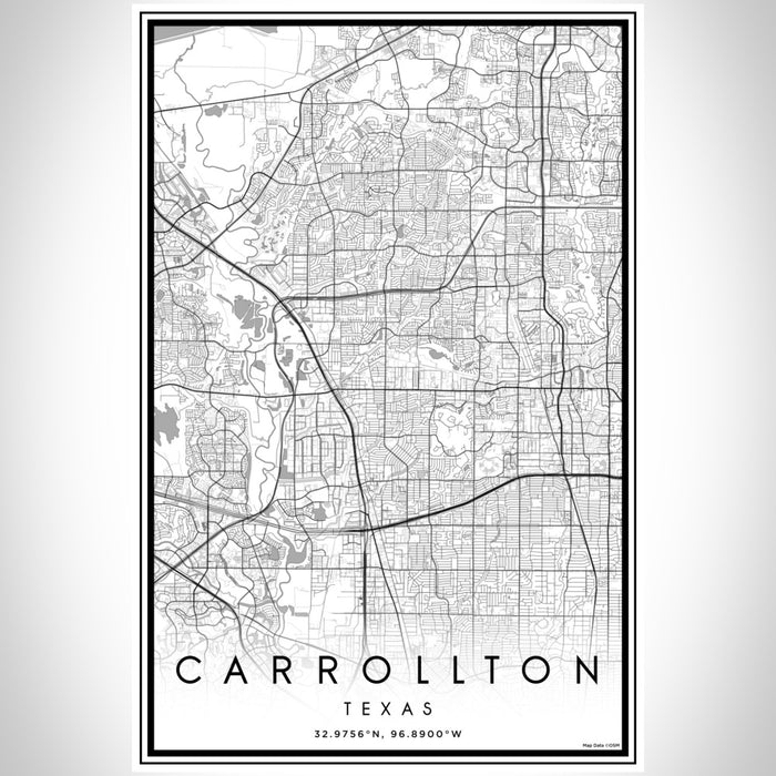 Carrollton Texas Map Print Portrait Orientation in Classic Style With Shaded Background