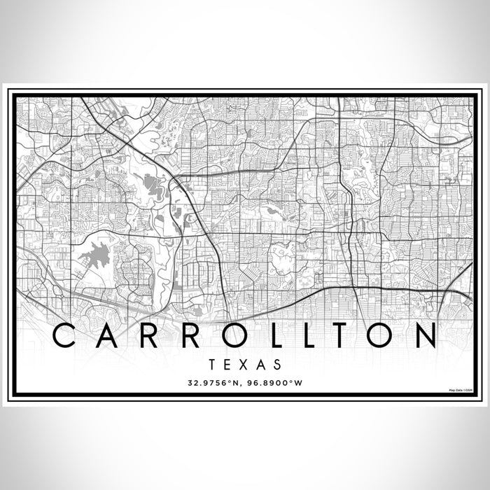 Carrollton Texas Map Print Landscape Orientation in Classic Style With Shaded Background