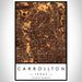 Carrollton Texas Map Print Portrait Orientation in Ember Style With Shaded Background
