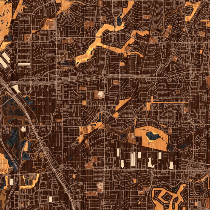 Carrollton Texas Map Print in Ember Style Zoomed In Close Up Showing Details