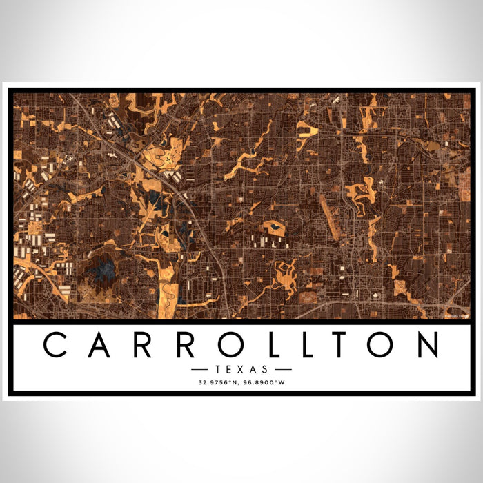 Carrollton Texas Map Print Landscape Orientation in Ember Style With Shaded Background