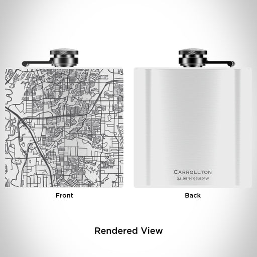Rendered View of Carrollton Texas Map Engraving on 6oz Stainless Steel Flask in White