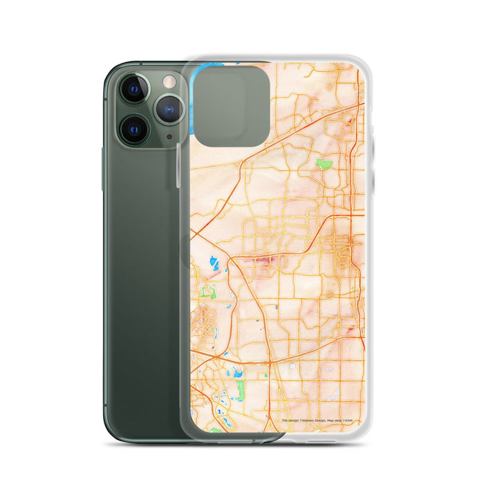 Custom Carrollton Texas Map Phone Case in Watercolor on Table with Laptop and Plant