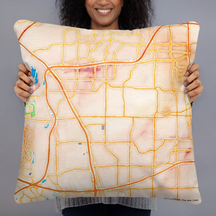 Person holding 22x22 Custom Carrollton Texas Map Throw Pillow in Watercolor