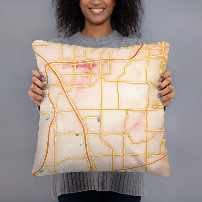 Person holding 18x18 Custom Carrollton Texas Map Throw Pillow in Watercolor