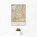 12x18 Carrollton Texas Map Print Portrait Orientation in Woodblock Style With Small Cactus Plant in White Planter