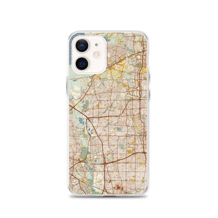 Custom Carrollton Texas Map iPhone 12 Phone Case in Woodblock