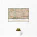 12x18 Carrollton Texas Map Print Landscape Orientation in Woodblock Style With Small Cactus Plant in White Planter