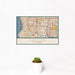 12x18 Carson California Map Print Landscape Orientation in Woodblock Style With Small Cactus Plant in White Planter