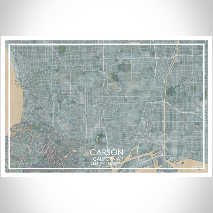 Carson California Map Print Landscape Orientation in Afternoon Style With Shaded Background