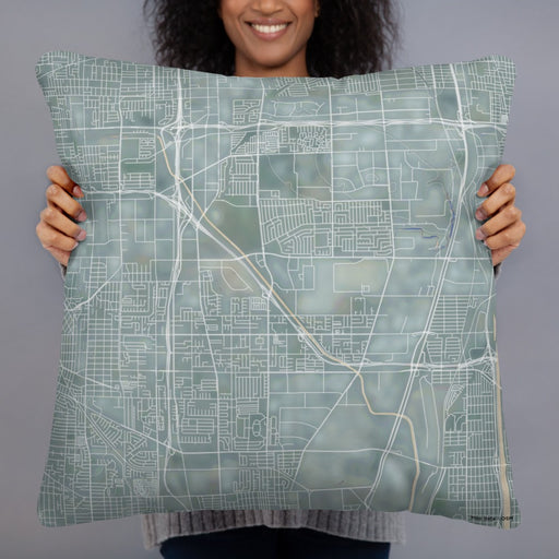 Person holding 22x22 Custom Carson California Map Throw Pillow in Afternoon