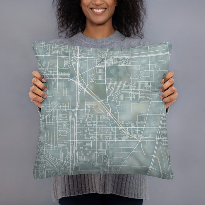 Person holding 18x18 Custom Carson California Map Throw Pillow in Afternoon