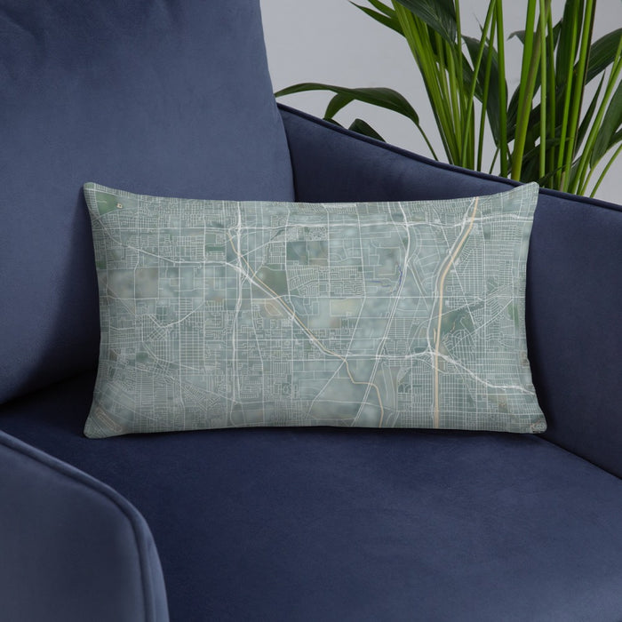 Custom Carson California Map Throw Pillow in Afternoon on Blue Colored Chair