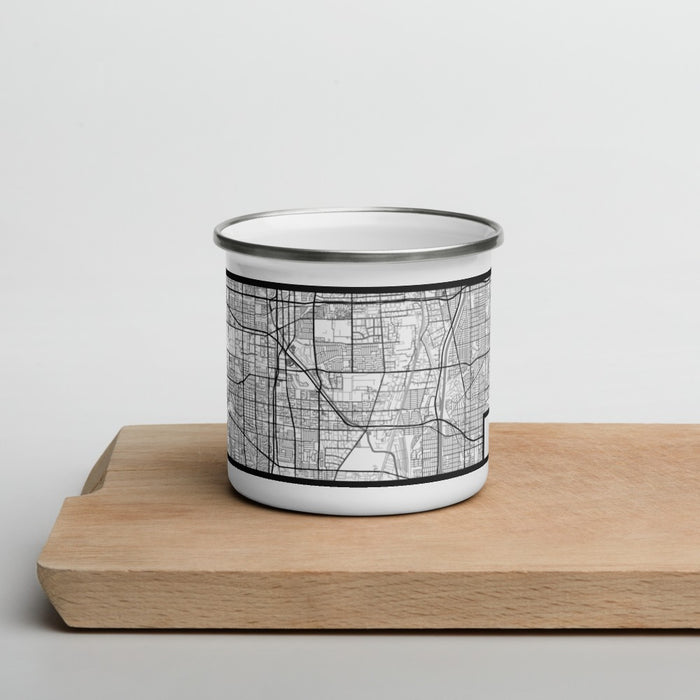 Front View Custom Carson California Map Enamel Mug in Classic on Cutting Board