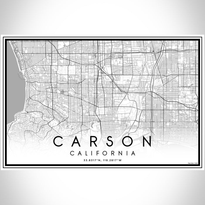 Carson California Map Print Landscape Orientation in Classic Style With Shaded Background