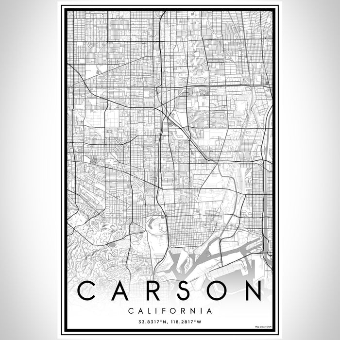 Carson California Map Print Portrait Orientation in Classic Style With Shaded Background