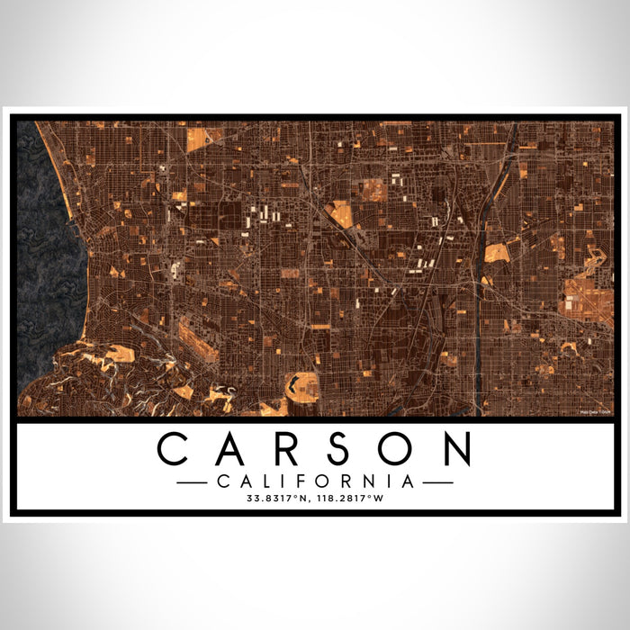 Carson California Map Print Landscape Orientation in Ember Style With Shaded Background