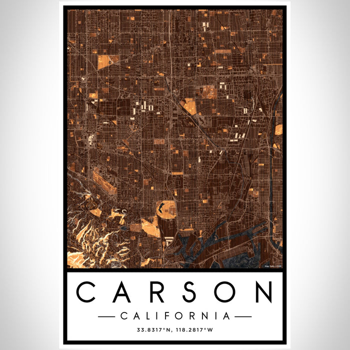 Carson California Map Print Portrait Orientation in Ember Style With Shaded Background