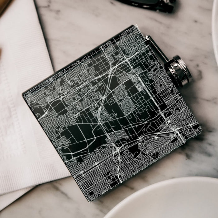 Carson California Custom Engraved City Map Inscription Coordinates on 6oz Stainless Steel Flask in Black