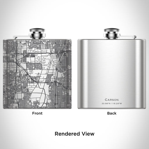 Rendered View of Carson California Map Engraving on 6oz Stainless Steel Flask