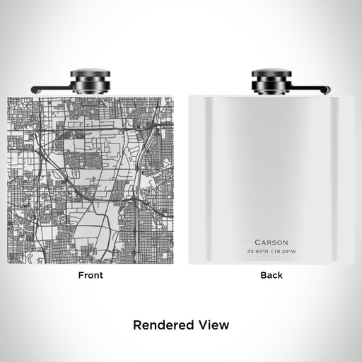 Rendered View of Carson California Map Engraving on 6oz Stainless Steel Flask in White