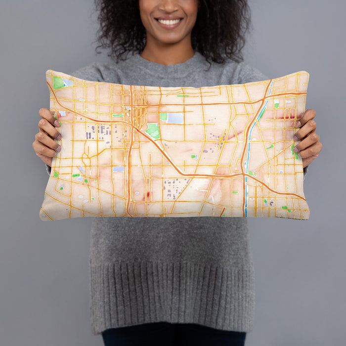 Person holding 20x12 Custom Carson California Map Throw Pillow in Watercolor