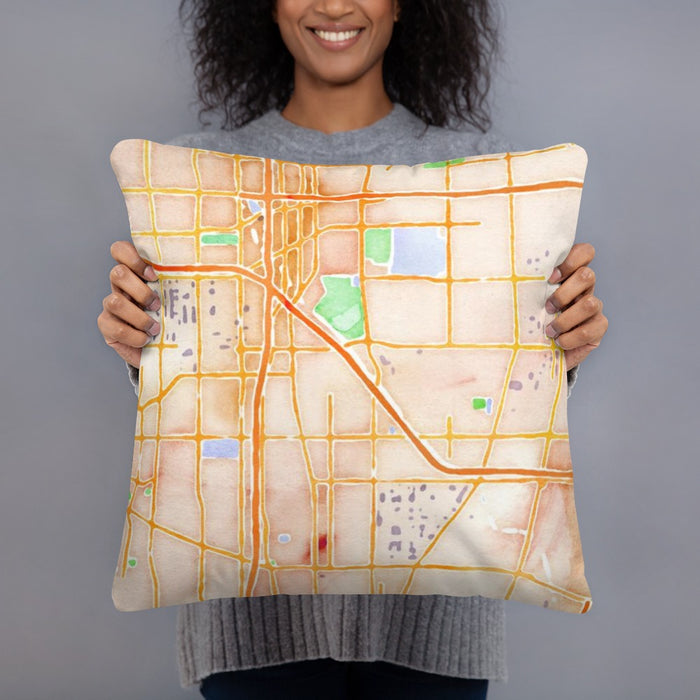 Person holding 18x18 Custom Carson California Map Throw Pillow in Watercolor