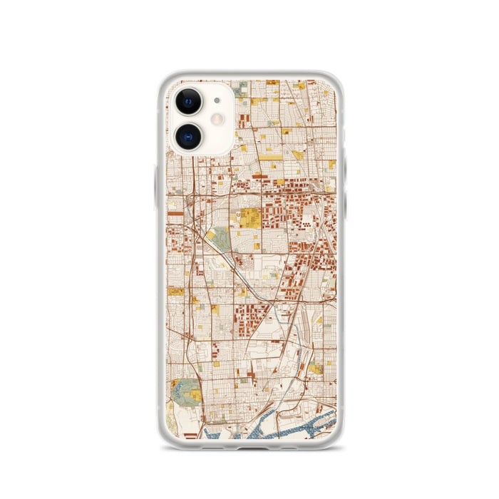Custom iPhone 11 Carson California Map Phone Case in Woodblock