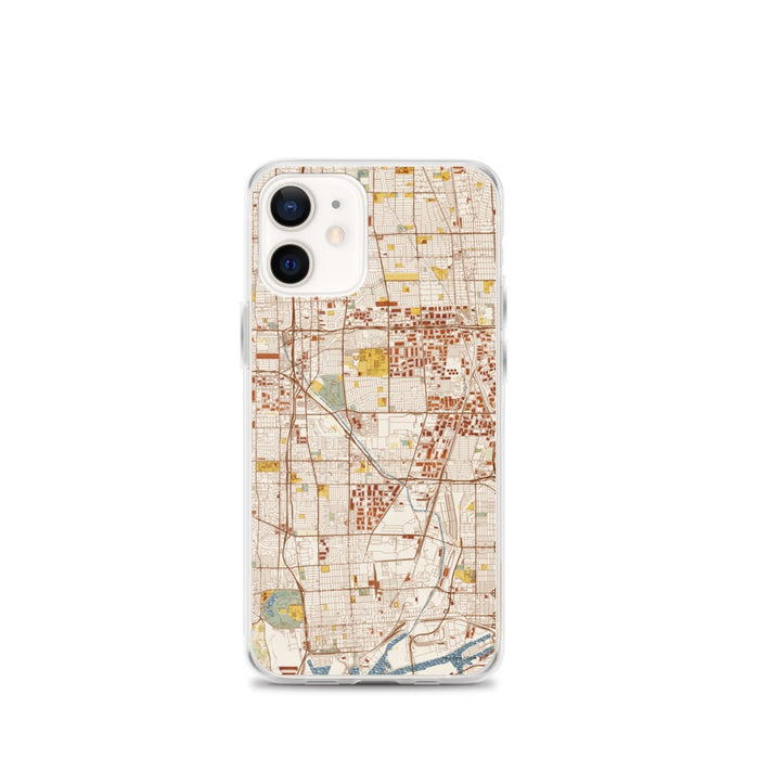 Custom iPhone 12 mini Carson California Map Phone Case in Woodblock