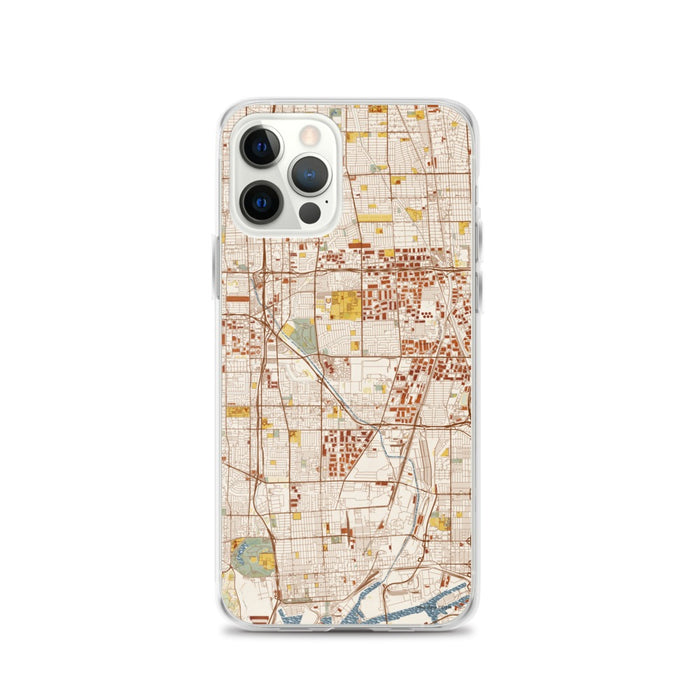 Custom iPhone 12 Pro Carson California Map Phone Case in Woodblock