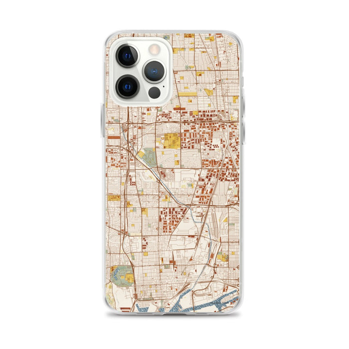 Custom iPhone 12 Pro Max Carson California Map Phone Case in Woodblock