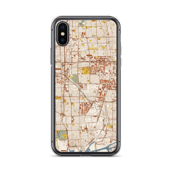 Custom iPhone X/XS Carson California Map Phone Case in Woodblock