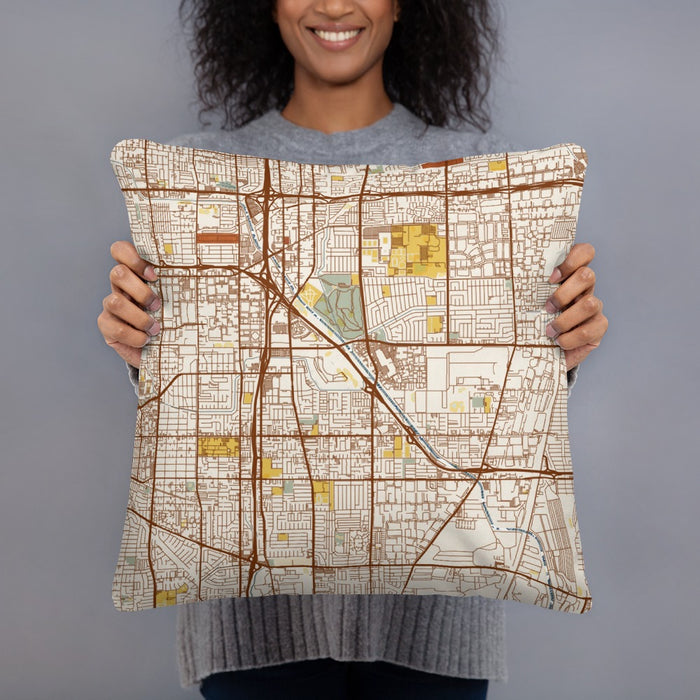 Person holding 18x18 Custom Carson California Map Throw Pillow in Woodblock