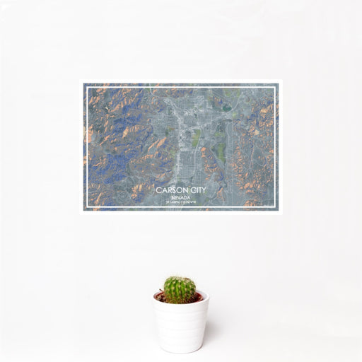 12x18 Carson City Nevada Map Print Landscape Orientation in Afternoon Style With Small Cactus Plant in White Planter