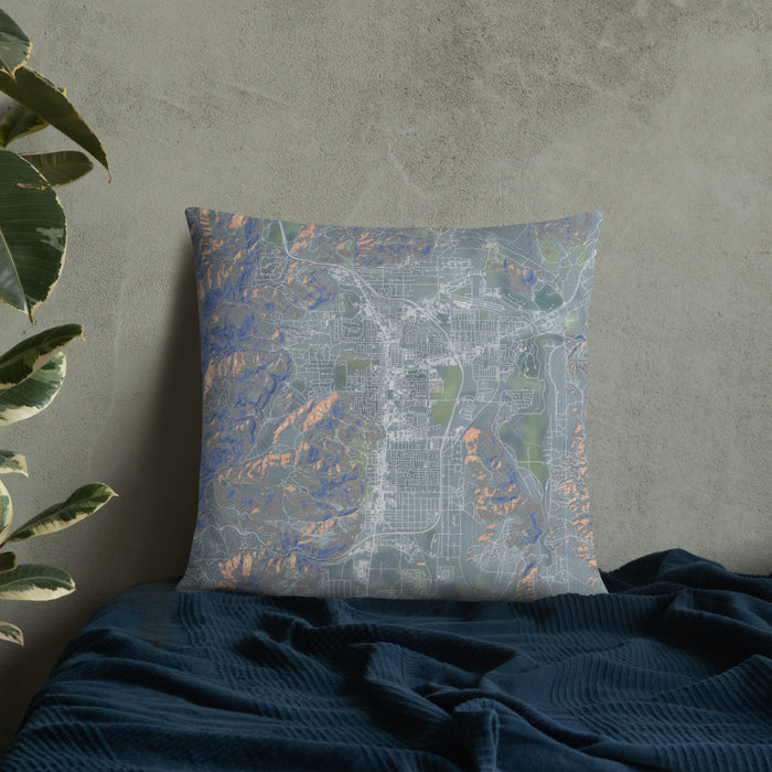 Custom Carson City Nevada Map Throw Pillow in Afternoon on Bedding Against Wall