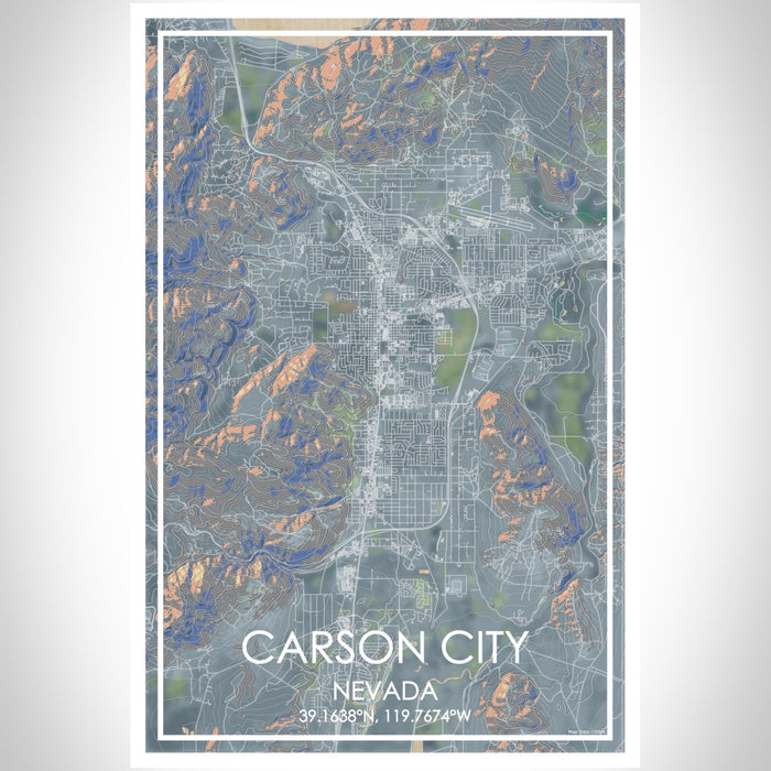 Carson City Nevada Map Print Portrait Orientation in Afternoon Style With Shaded Background