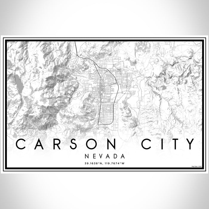 Carson City Nevada Map Print Landscape Orientation in Classic Style With Shaded Background