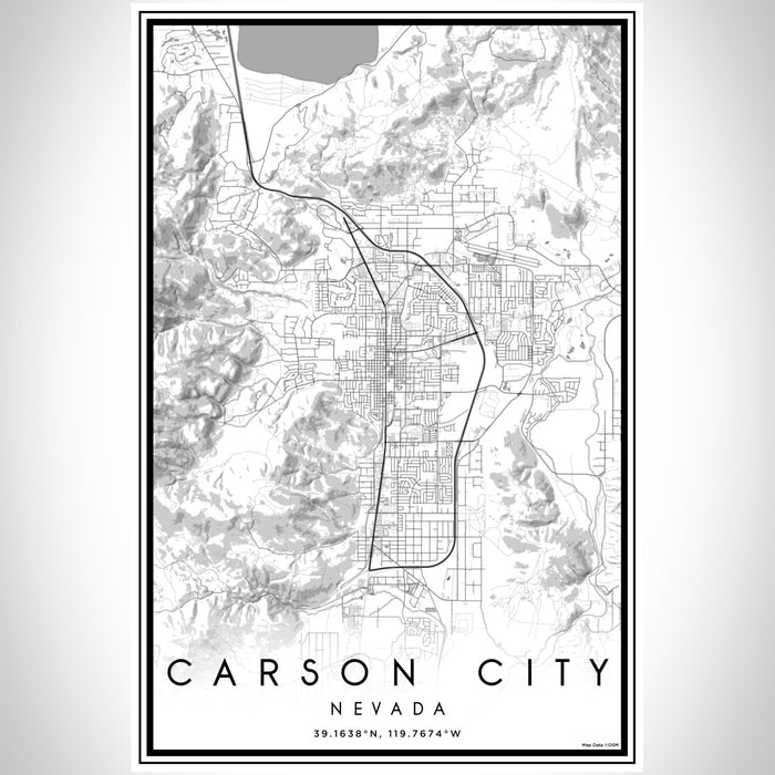 Carson City Nevada Map Print Portrait Orientation in Classic Style With Shaded Background