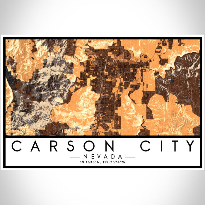 Carson City Nevada Map Print Landscape Orientation in Ember Style With Shaded Background