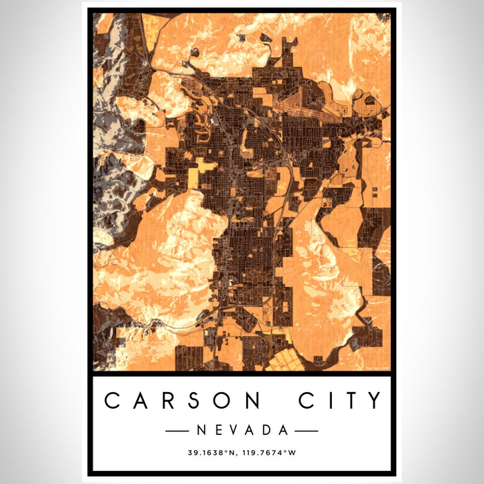 Carson City Nevada Map Print Portrait Orientation in Ember Style With Shaded Background