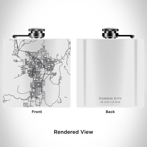 Rendered View of Carson City Nevada Map Engraving on 6oz Stainless Steel Flask in White