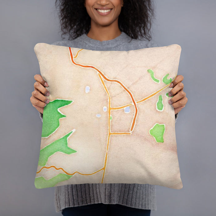 Person holding 18x18 Custom Carson City Nevada Map Throw Pillow in Watercolor